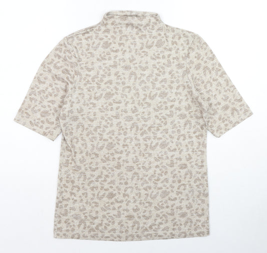 Marks and Spencer Womens Beige Animal Print Viscose Basic T-Shirt Size 12 Mock Neck - Leopard Print