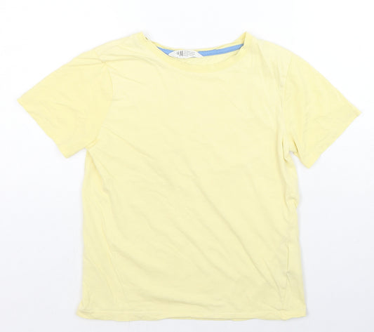 H&M Boys Yellow Cotton Basic T-Shirt Size 8-9 Years Crew Neck Pullover - Age 8-10