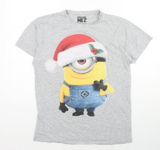 Despicable Me Mens Grey Cotton T-Shirt Size S Crew Neck - Christmas Minion
