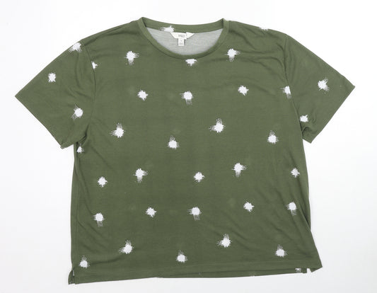 Marks and Spencer Womens Green Geometric Polyester Basic T-Shirt Size 18 Round Neck