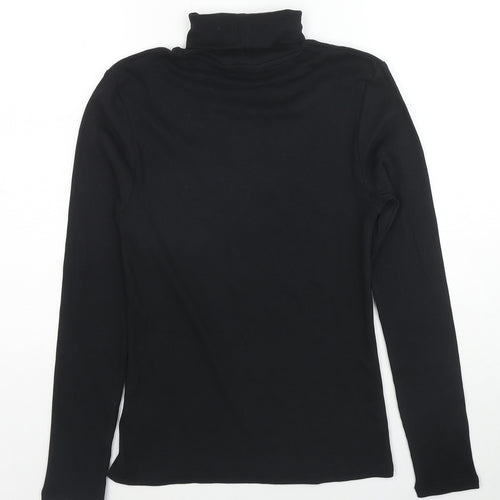 Marks and Spencer Womens Black Cotton Basic T-Shirt Size 10 Roll Neck