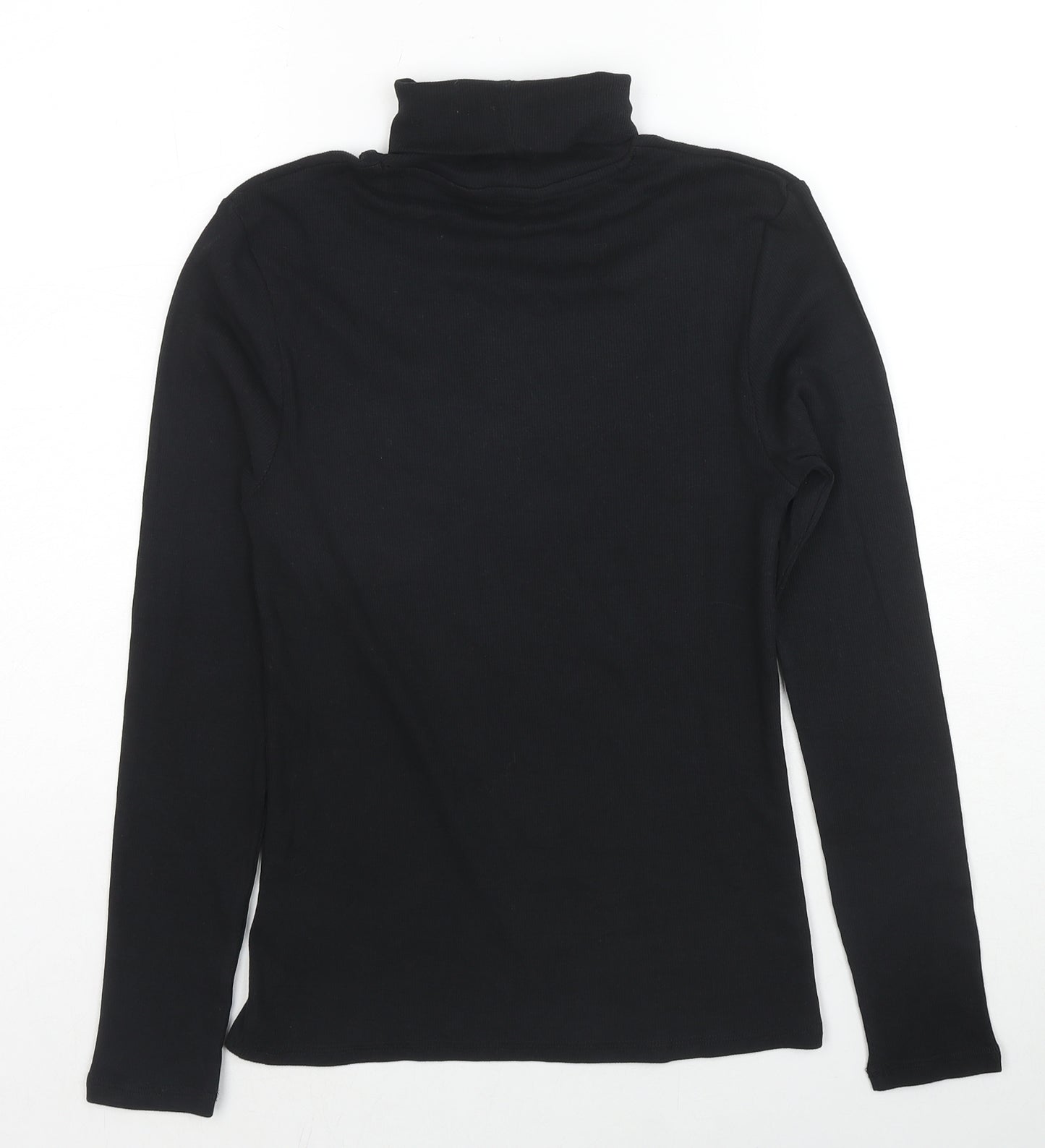 Marks and Spencer Womens Black Cotton Basic T-Shirt Size 10 Roll Neck