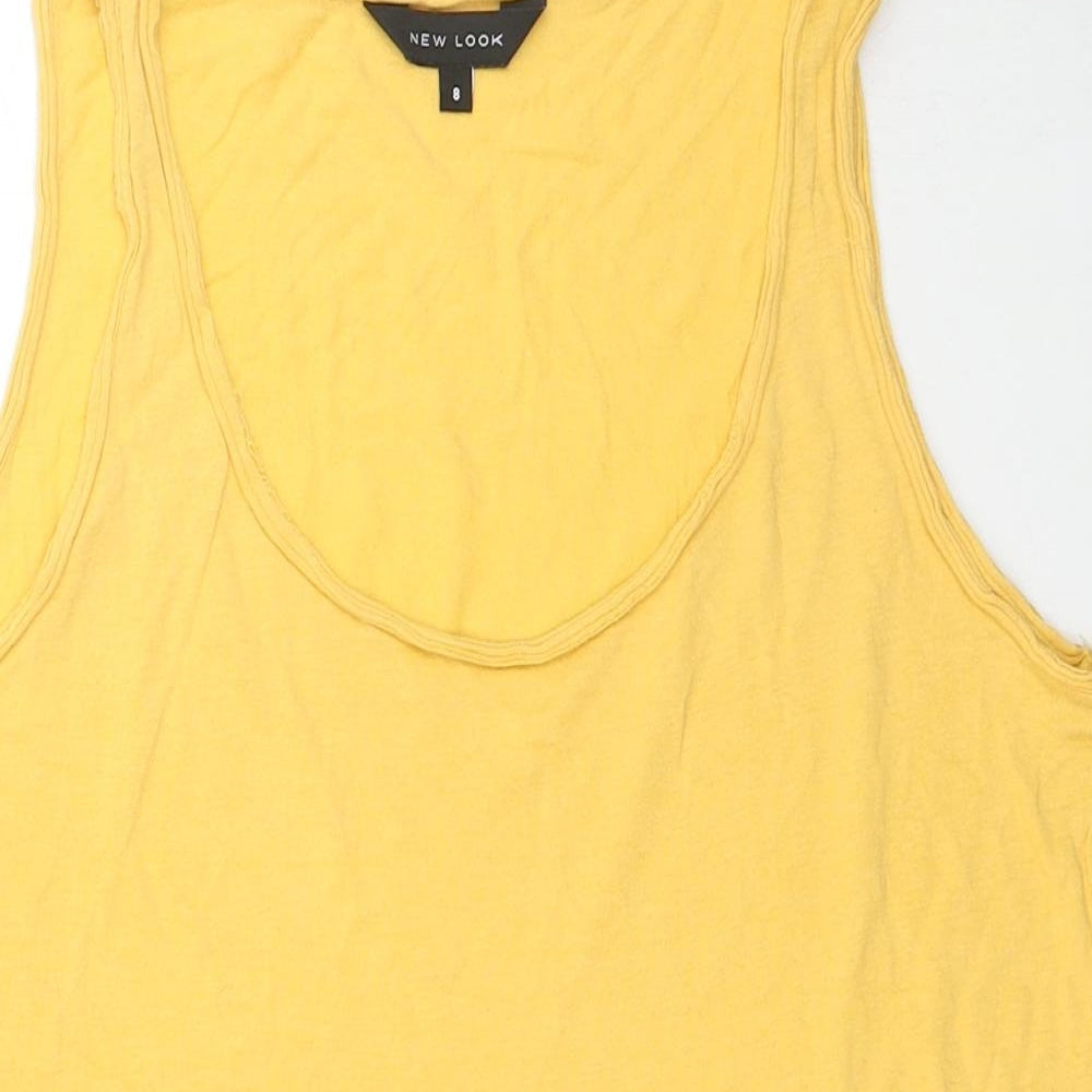 New Look Womens Yellow Cotton Basic Tank Size 8 Scoop Neck