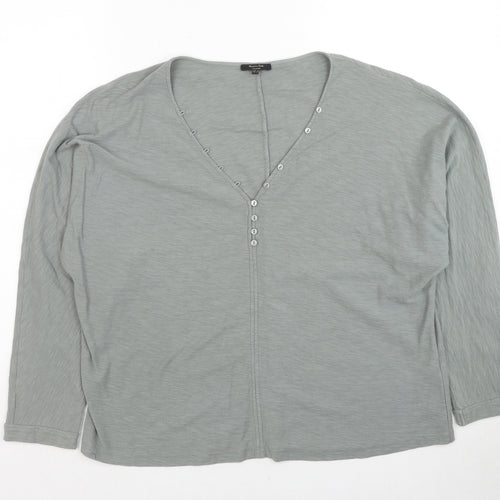 Massimo Dutti Womens Grey Cotton Basic T-Shirt Size S V-Neck