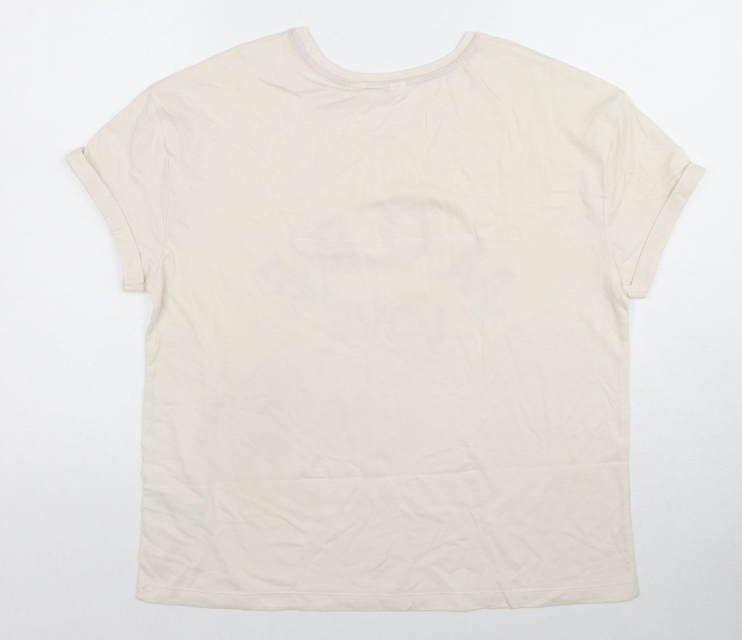 Marks and Spencer Womens Ivory Cotton Basic T-Shirt Size M Round Neck - More Love