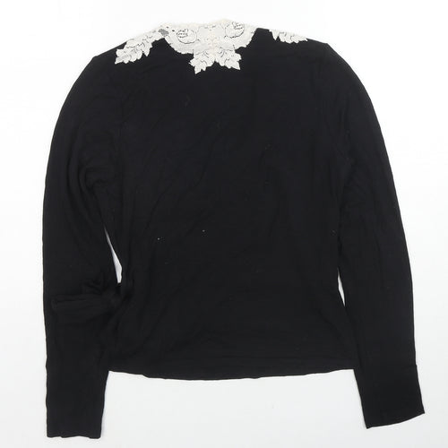 Linea Womens Black Viscose Wrap T-Shirt Size S V-Neck - Lace Trim