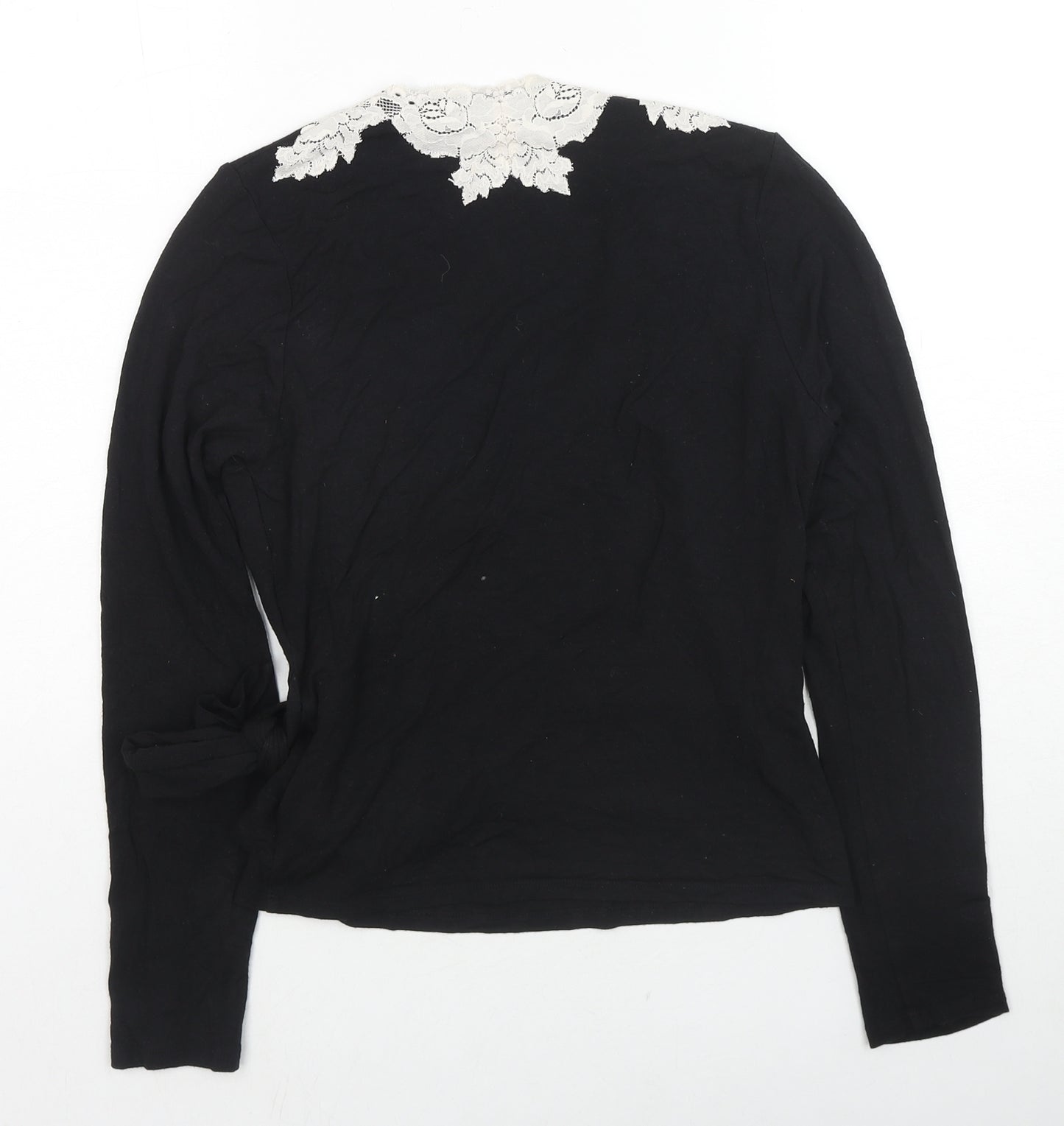 Linea Womens Black Viscose Wrap T-Shirt Size S V-Neck - Lace Trim