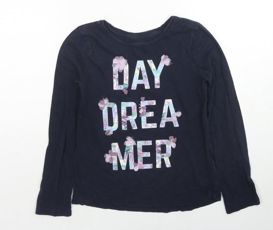 Gap Girls Blue Cotton Basic T-Shirt Size 8 Years Round Neck Pullover - Daydreamer Flower Details