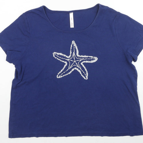 Sheego Womens Blue Cotton Basic T-Shirt Size 18 Round Neck - Starfish