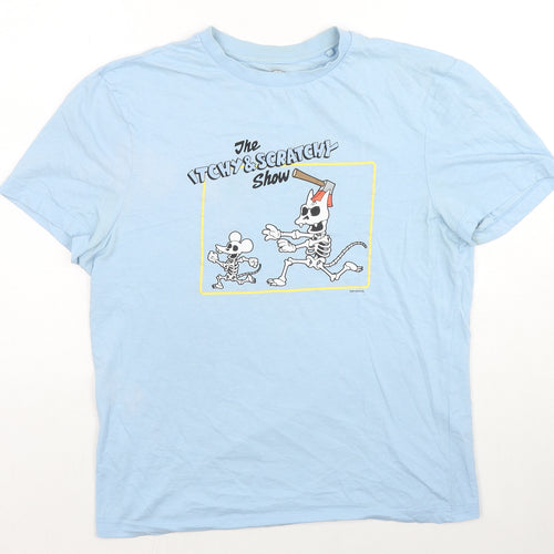 The Simpsons Mens Blue Cotton T-Shirt Size M Crew Neck - The Itchy & Scratchy Show