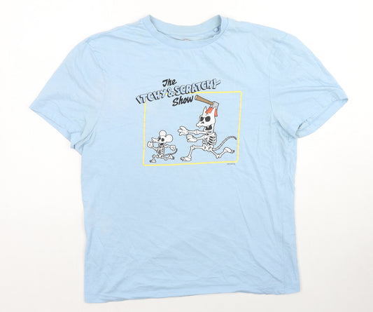 The Simpsons Mens Blue Cotton T-Shirt Size M Crew Neck - The Itchy & Scratchy Show