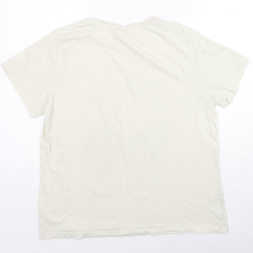 H&M Mens Ivory Cotton T-Shirt Size L Crew Neck - Sunset Road