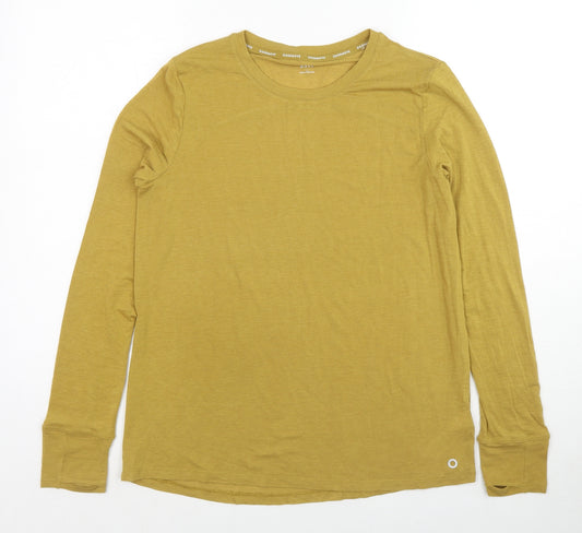 GOODMOVE Womens Yellow Viscose Basic T-Shirt Size 12 Round Neck