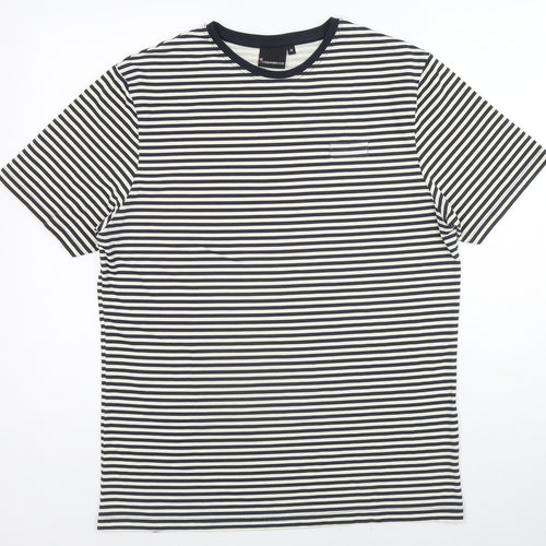 Cooperative Womens Black Striped Cotton Basic T-Shirt Size M Round Neck