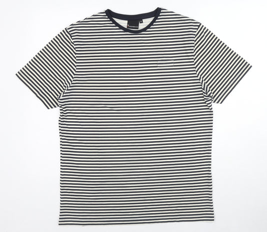 Cooperative Womens Black Striped Cotton Basic T-Shirt Size M Round Neck