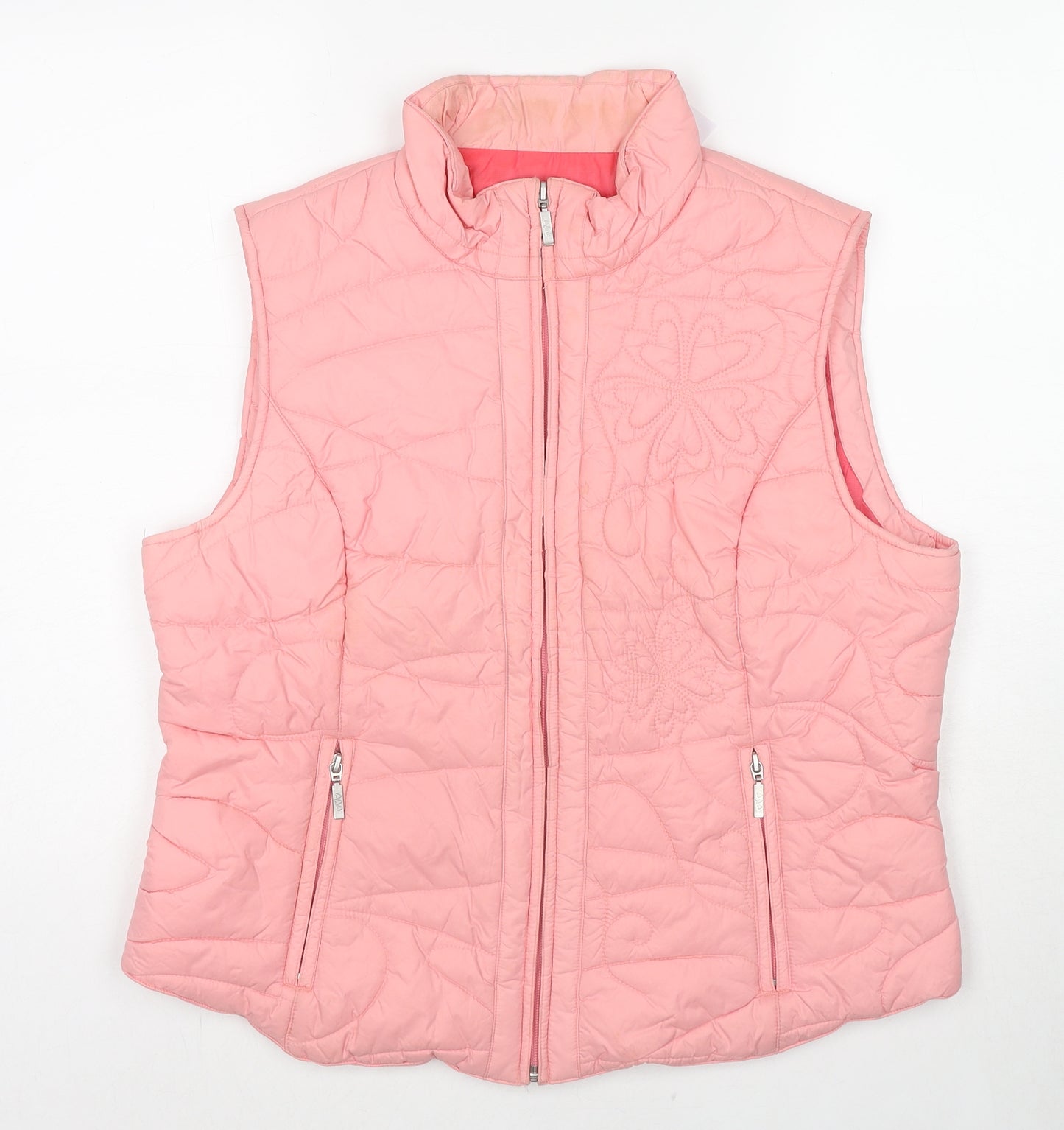 Per Una Womens Pink Gilet Jacket Size L Zip - Flower Details