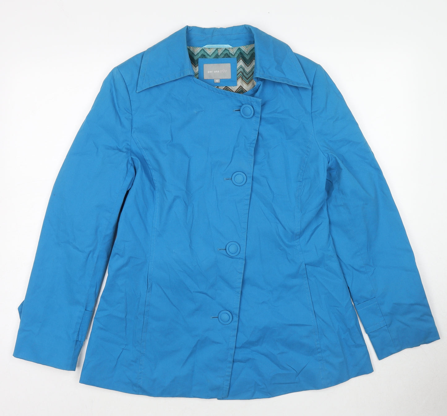 Per Una Womens Blue Trench Coat Coat Size 12 Button