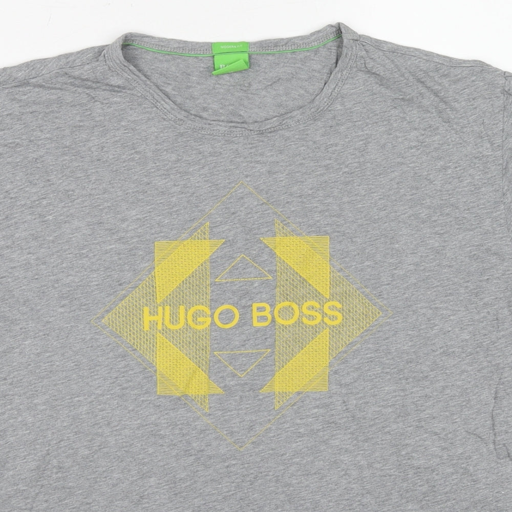 HUGO BOSS Mens Grey Cotton T-Shirt Size M Round Neck