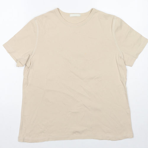 Marks and Spencer Womens Beige Cotton Basic T-Shirt Size 16 Round Neck
