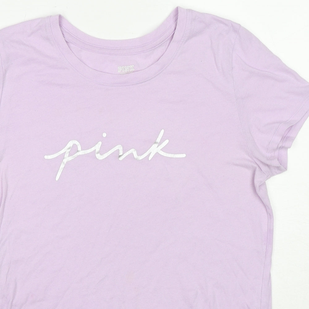 PINK Womens Purple Cotton Basic T-Shirt Size M Round Neck
