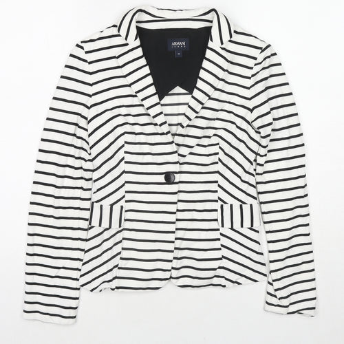 Armani Jeans Womens White Striped Jacket Blazer Size 12 Button