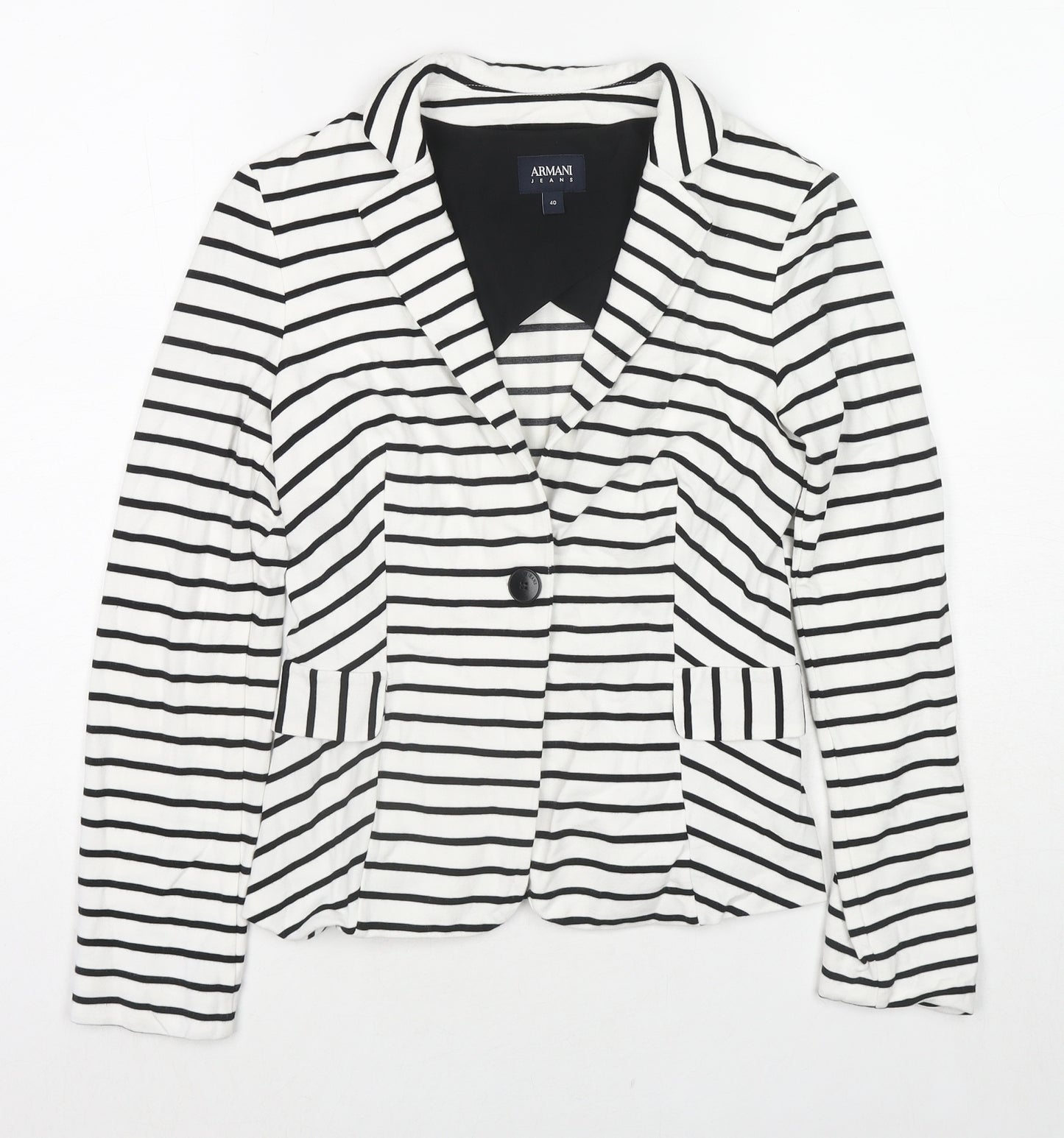 Armani Jeans Womens White Striped Jacket Blazer Size 12 Button