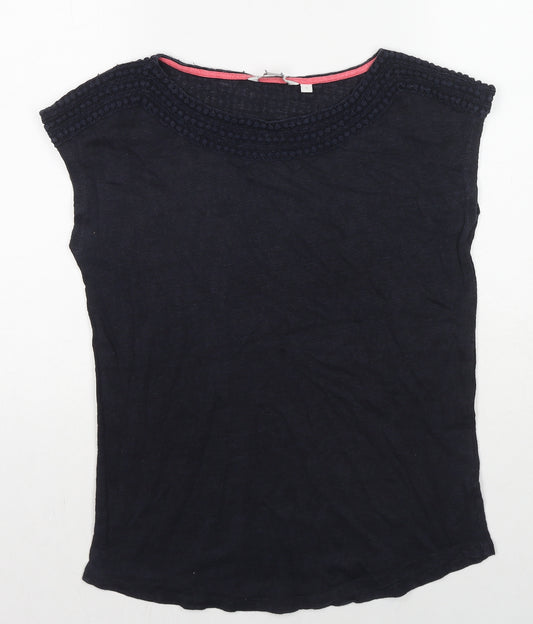 Boden Womens Black Paisley Cotton Basic T-Shirt Size 8 Round Neck - Bobble Trim