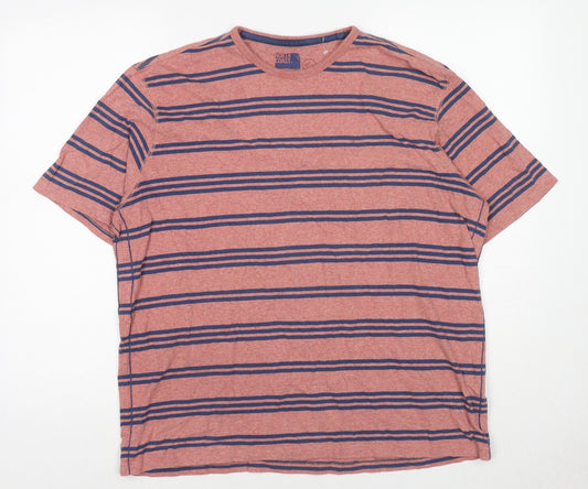 North Coast Mens Pink Striped Cotton T-Shirt Size L Round Neck