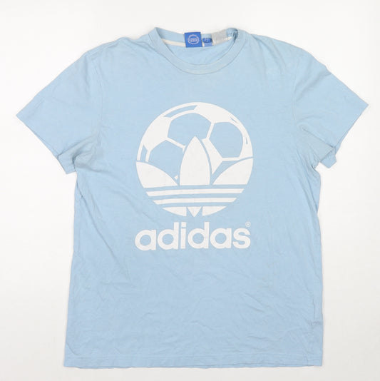 adidas Mens Blue Herringbone Cotton T-Shirt Size M Round Neck - Football