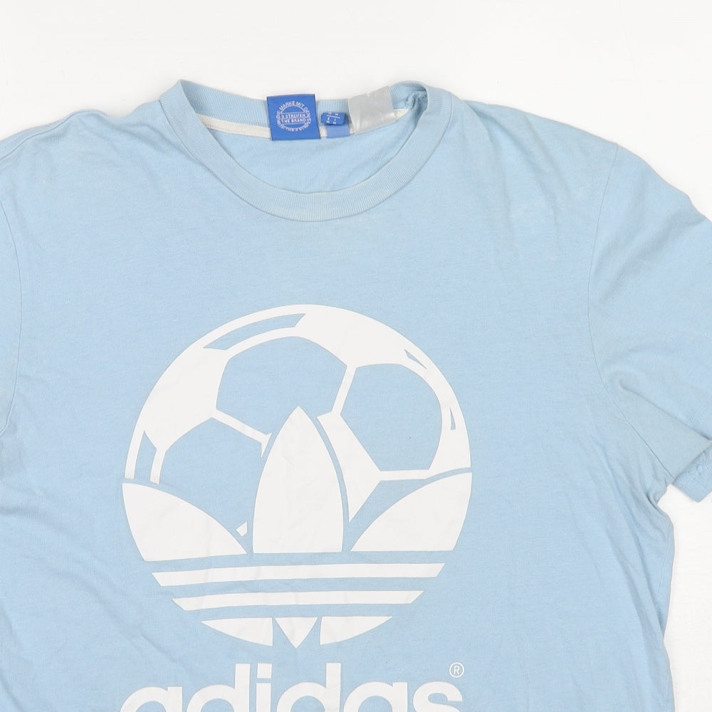 adidas Mens Blue Herringbone Cotton T-Shirt Size M Round Neck - Football