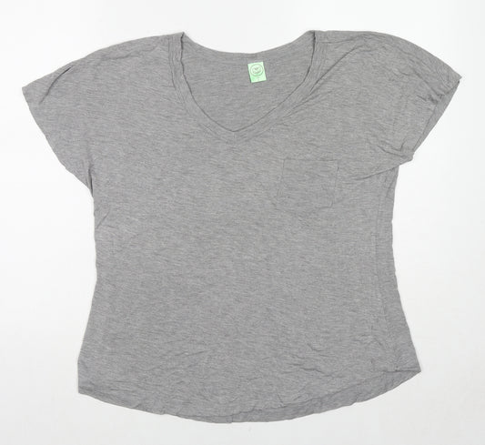 Honeydew Womens Grey Polyester Basic T-Shirt Size L V-Neck