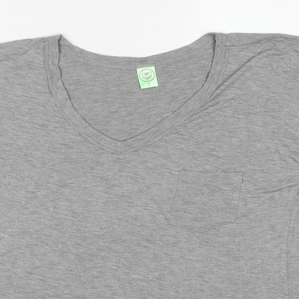 Honeydew Womens Grey Polyester Basic T-Shirt Size L V-Neck