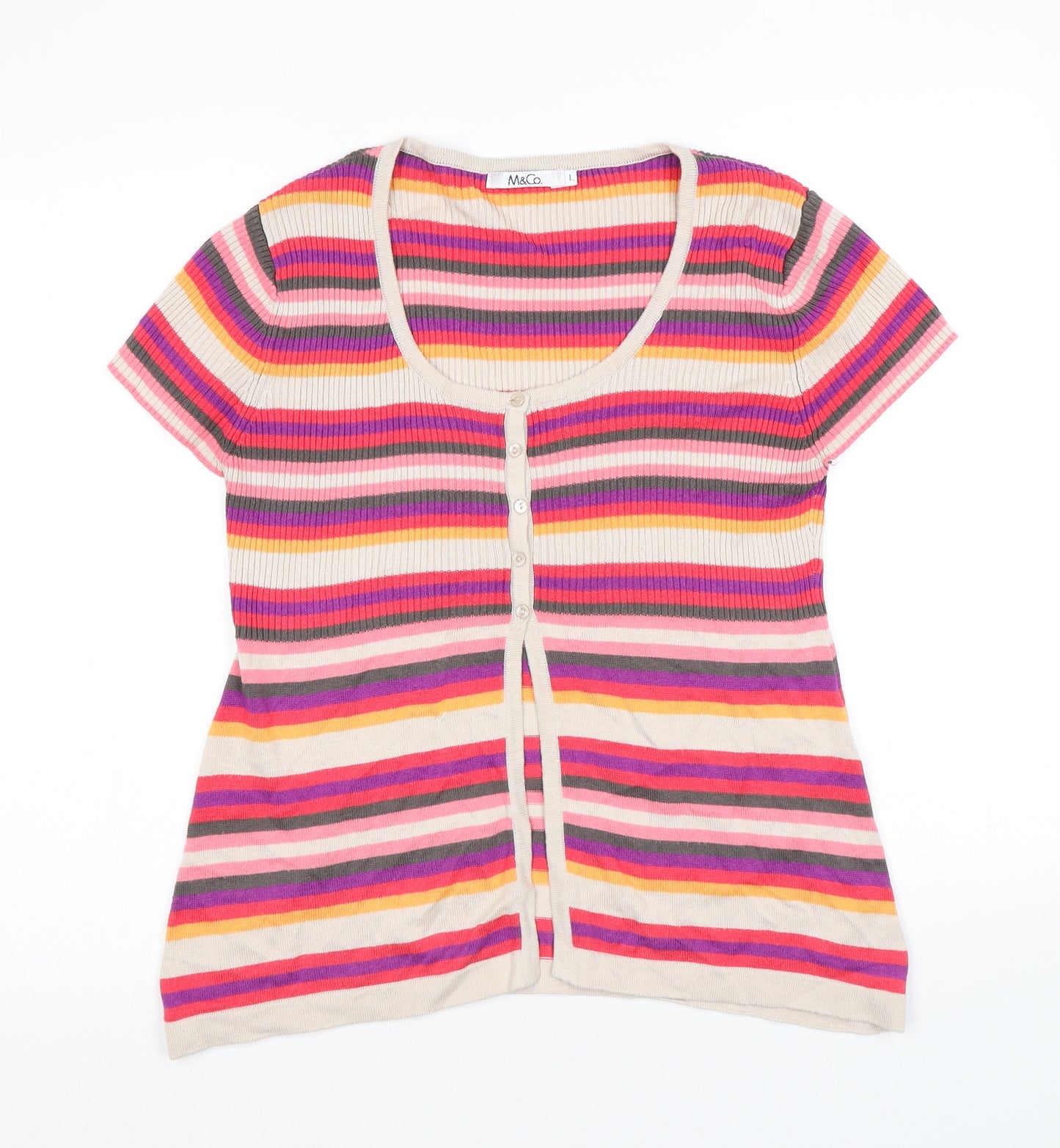 M&Co Womens Multicoloured Scoop Neck Striped Viscose Pullover Jumper Size L