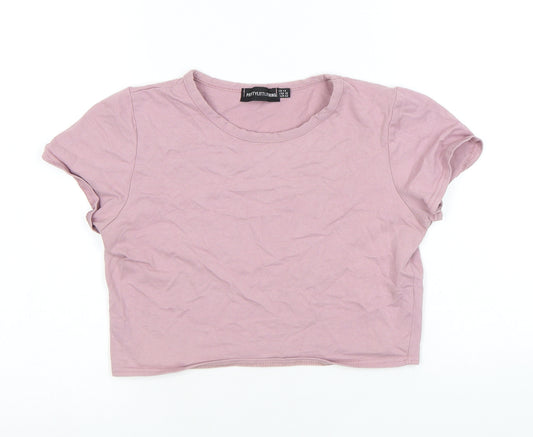 PRETTYLITTLETHING Womens Pink Cotton Cropped T-Shirt Size 14 Round Neck