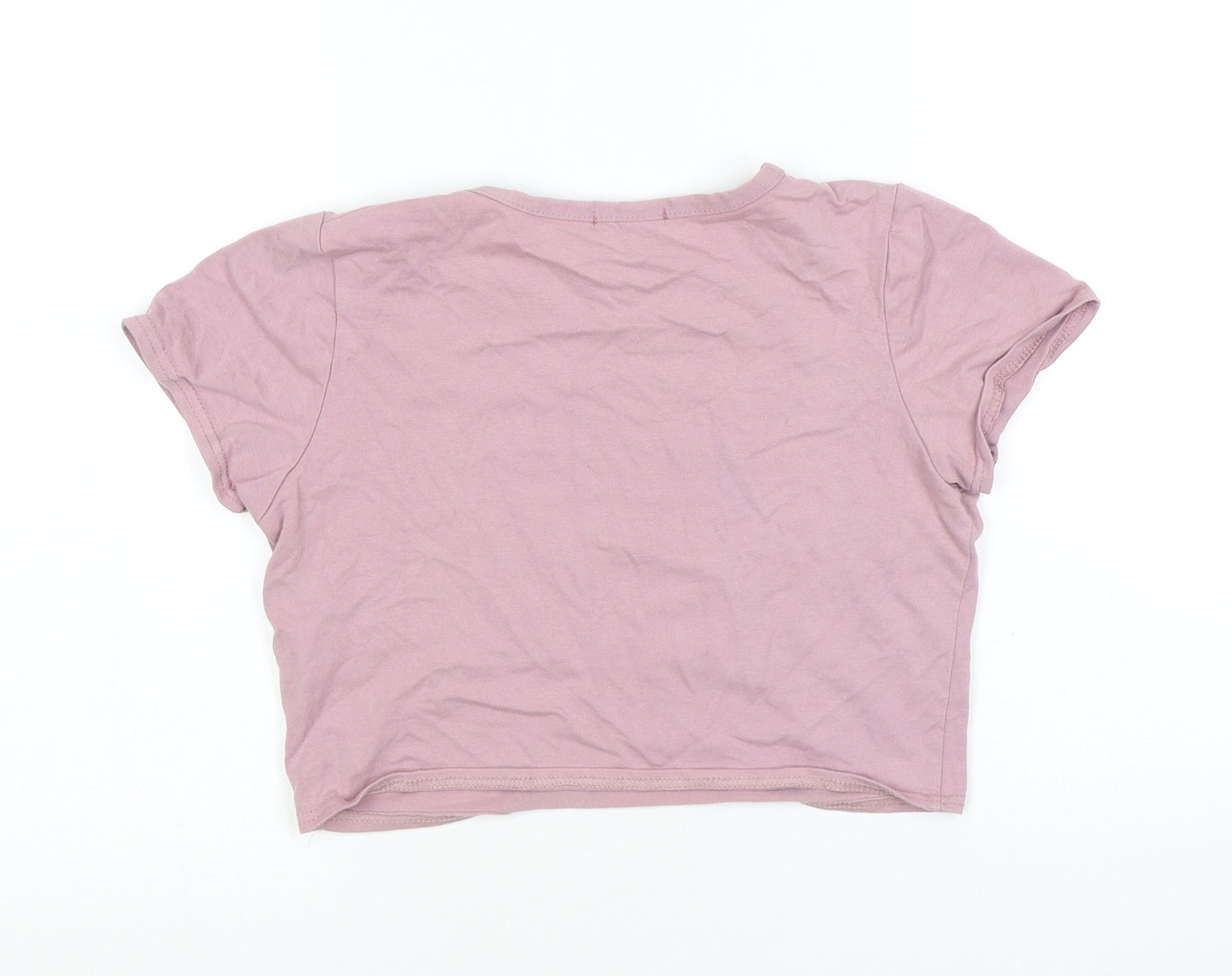 PRETTYLITTLETHING Womens Pink Cotton Cropped T-Shirt Size 14 Round Neck