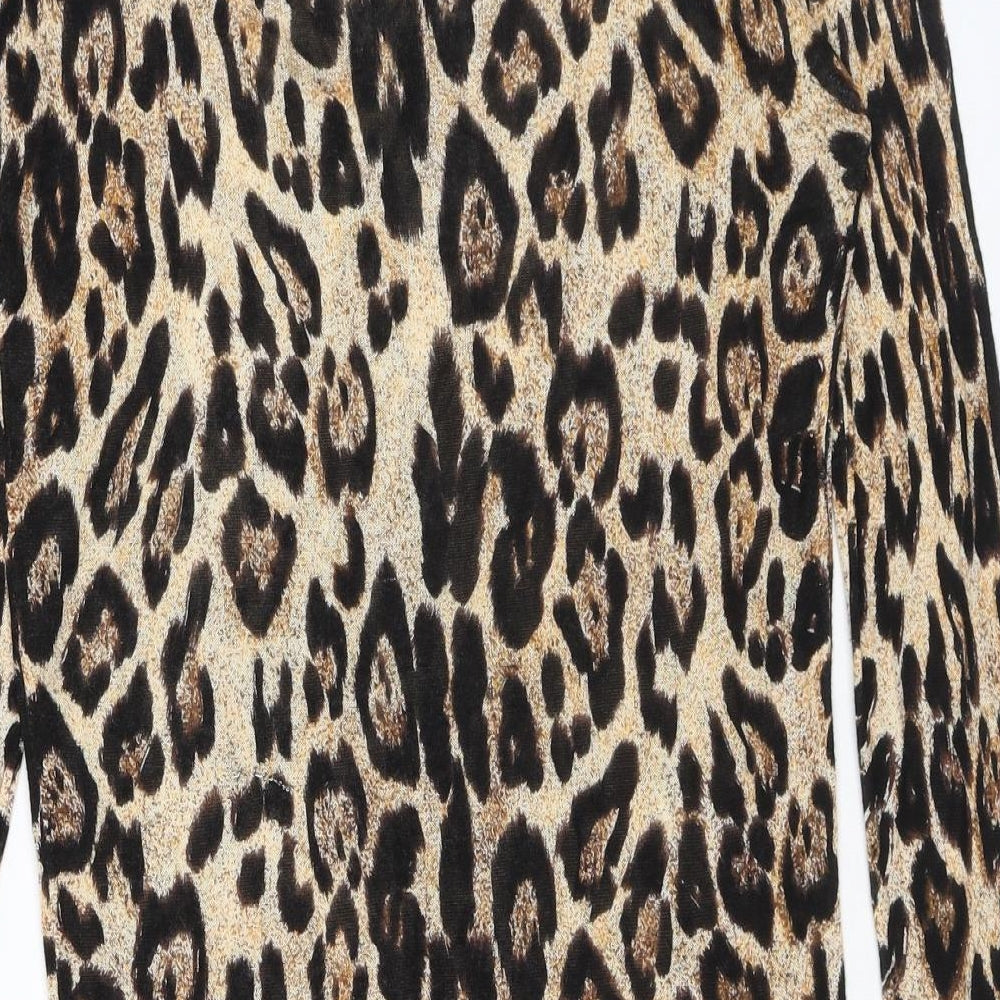 MINKPINK Womens Brown Round Neck Animal Print Acrylic Pullover Jumper Size XS - Leopard pattern
