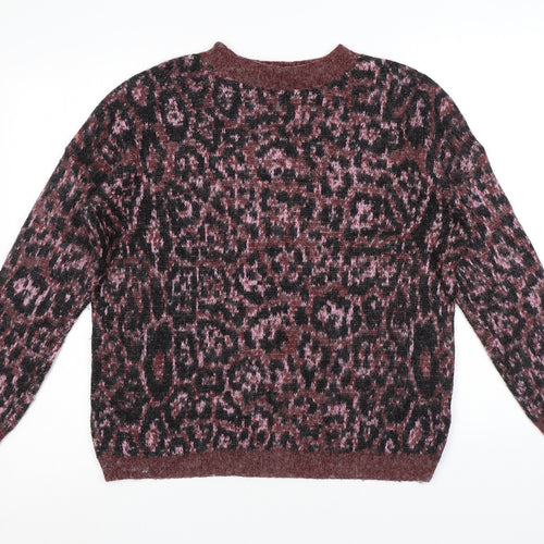 Topshop Womens Purple Mock Neck Animal Print Acrylic Pullover Jumper Size 10 - Leopard pattern
