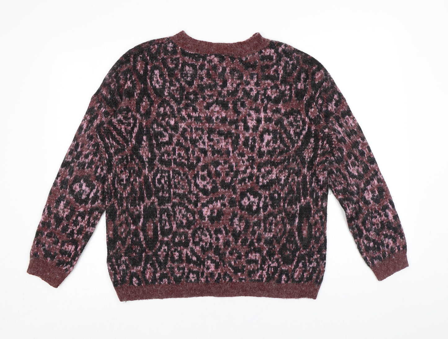 Topshop Womens Purple Mock Neck Animal Print Acrylic Pullover Jumper Size 10 - Leopard pattern