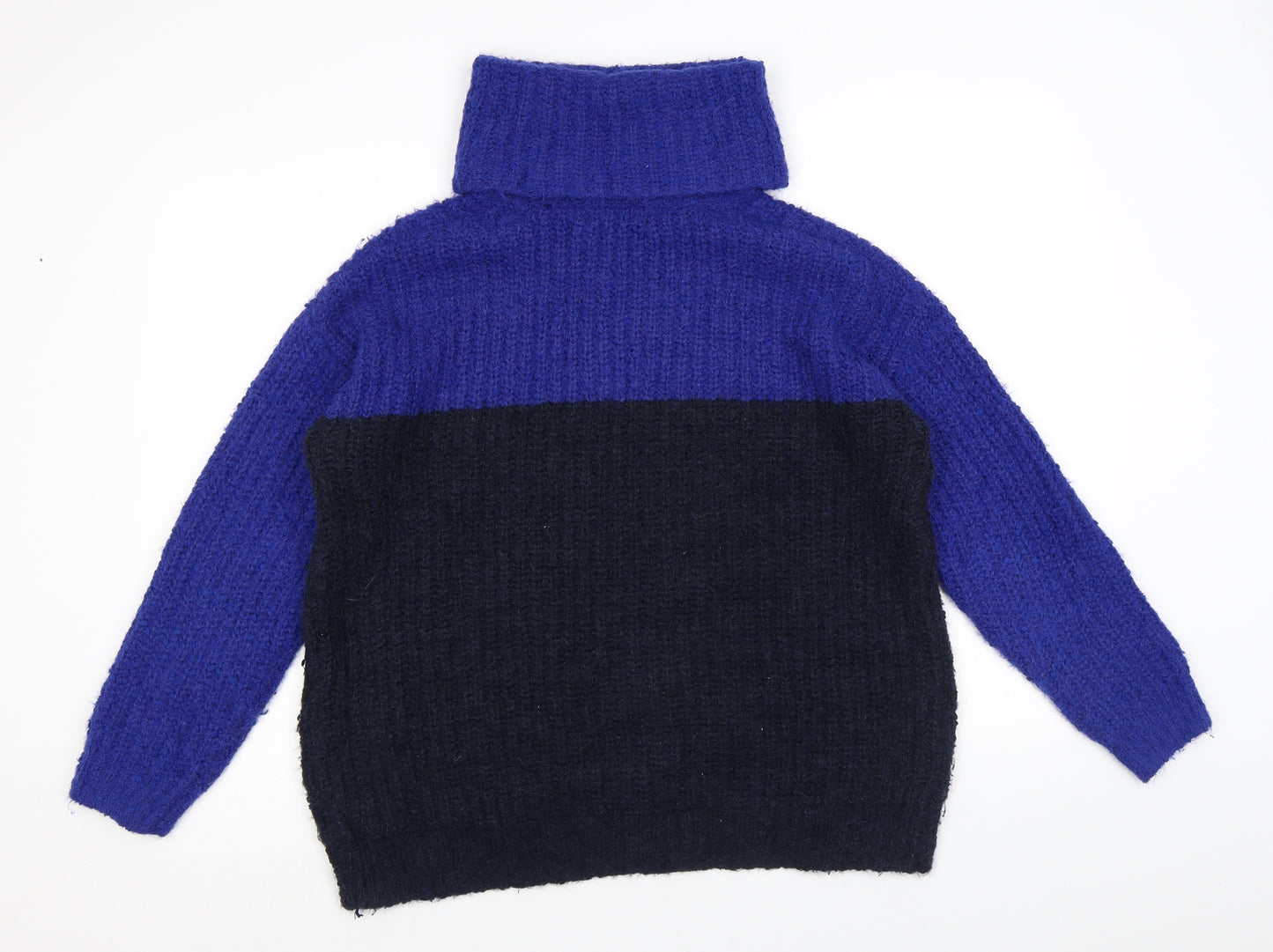 Marks and Spencer Womens Blue Roll Neck Polyester Pullover Jumper Size M - Colourblock