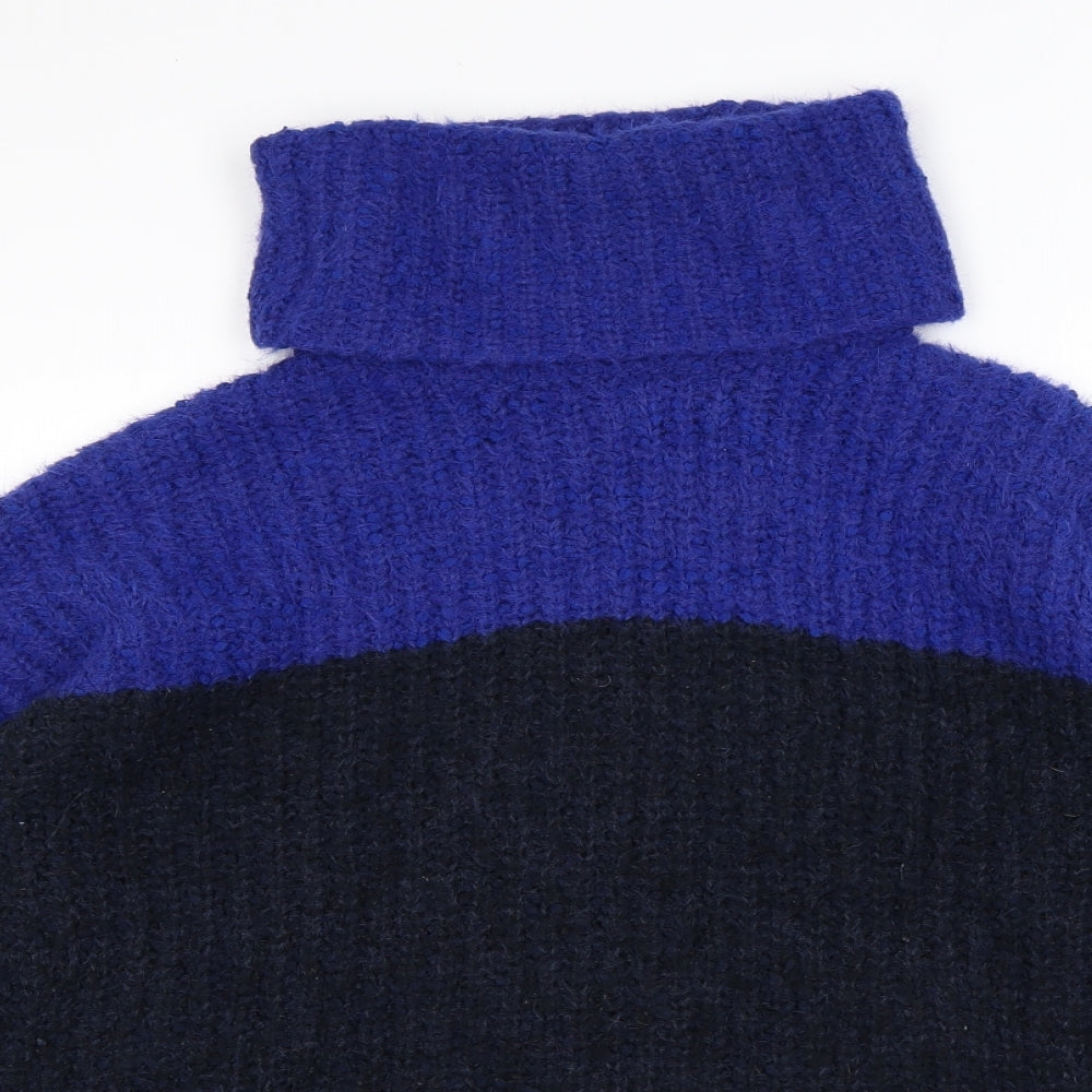 Marks and Spencer Womens Blue Roll Neck Polyester Pullover Jumper Size M - Colourblock