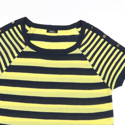 M&Co Womens Yellow Round Neck Striped Viscose Pullover Jumper Size L