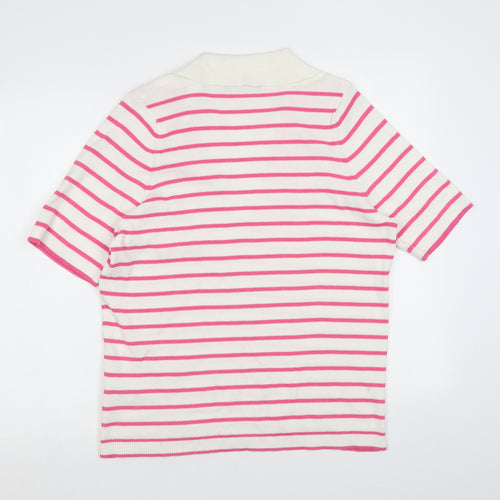 Marks and Spencer Womens Pink Collared Striped Cotton Pullover Jumper Size XL