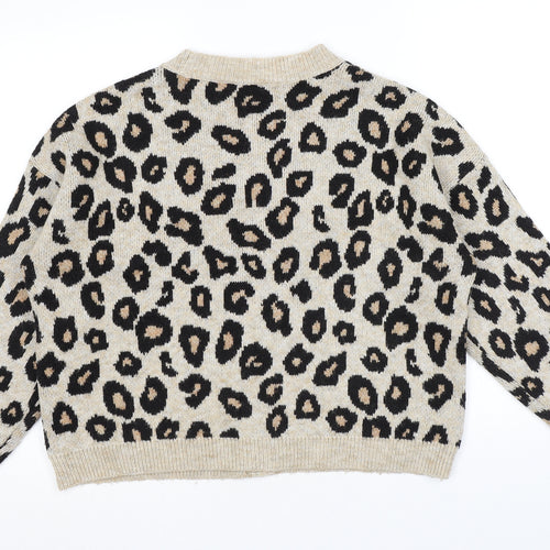 New Look Womens Brown V-Neck Animal Print Acrylic Cardigan Jumper Size M - Leopard pattern