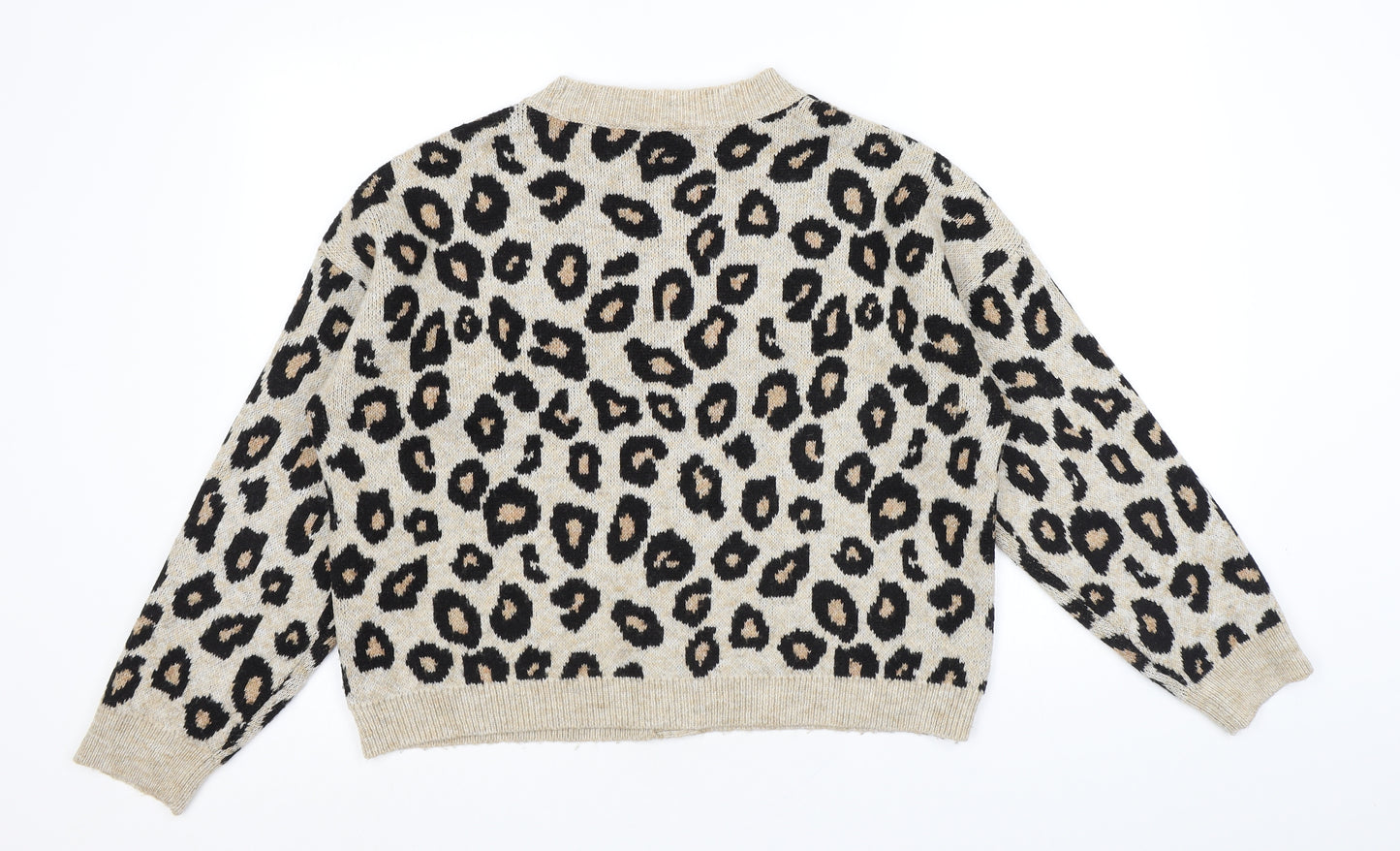 New Look Womens Brown V-Neck Animal Print Acrylic Cardigan Jumper Size M - Leopard pattern