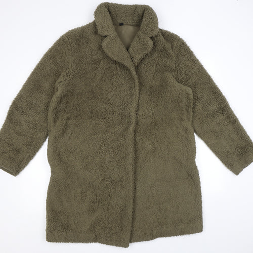 Uniqlo Womens Green Overcoat Coat Size L Buckle