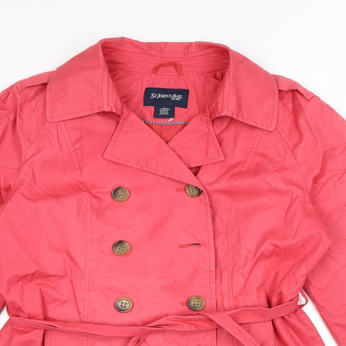 St. John's Bay Womens Pink Trench Coat Coat Size L Button