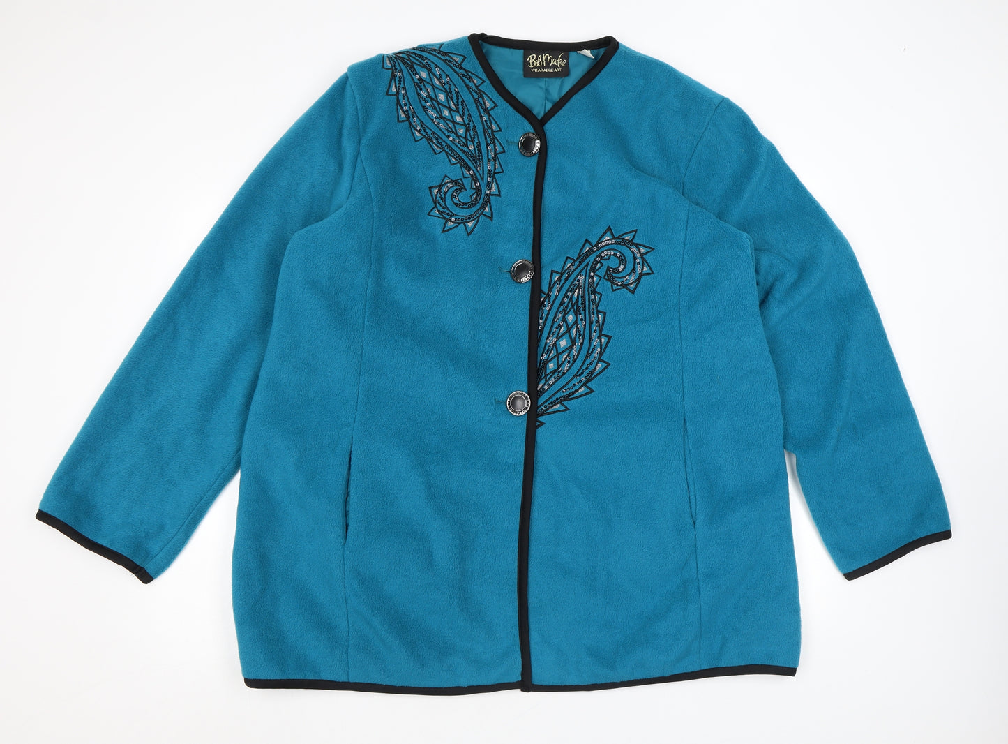 Bob Mackie Womens Blue Paisley Jacket Size XL Button
