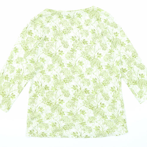 EWM Womens Green Floral Cotton Basic T-Shirt Size 14 V-Neck - Size 14-16