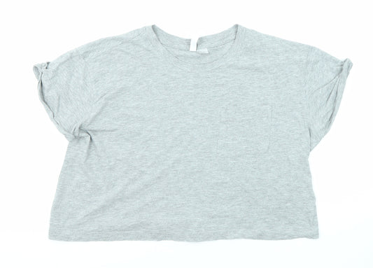 Divided by H&M Womens Grey Viscose Basic T-Shirt Size S Round Neck