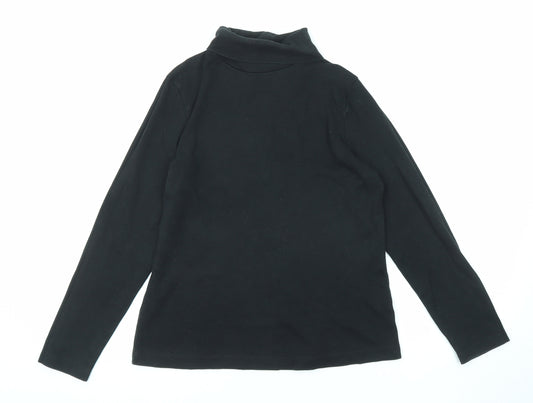 BHS Womens Black Cotton Basic T-Shirt Size 16 Roll Neck